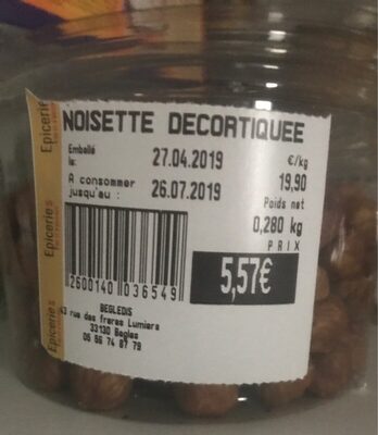 NOISETTE DECORTIQUÉE front packaging