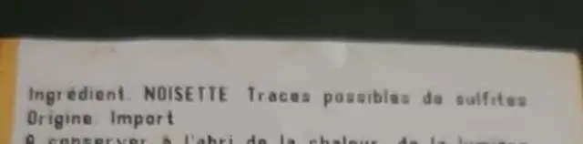 Noisette décortiquée ingredients label