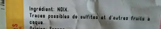 Noix coque ingredients label
