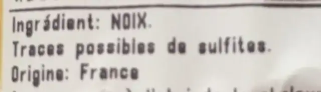 Noix coque ingredients label