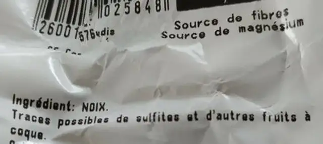 Noix coque ingredients label