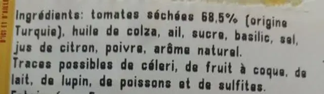 Cofinade de tomates à base de tomates séchées ingredients label