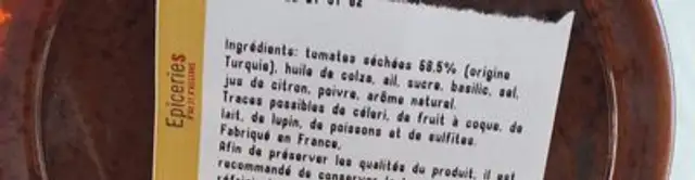 Confinade de tomates ingredients label