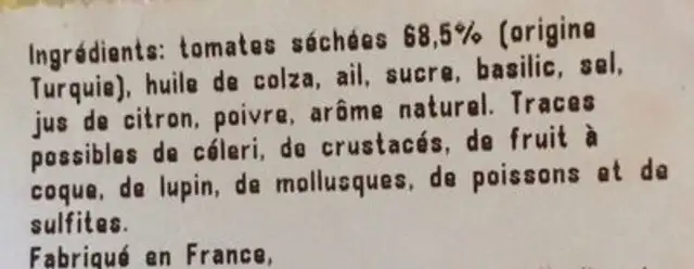Confinade de tomate ingredients label