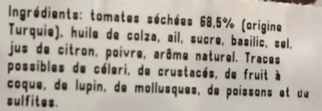 Confinade de tomates ingredients label