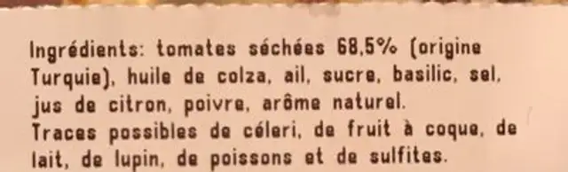 Confinade de tomate ingredients label