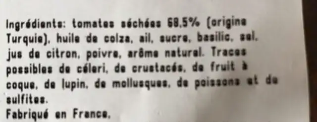 Confinade de tomate ingredients label