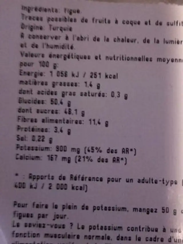 figue baglam ingredients label