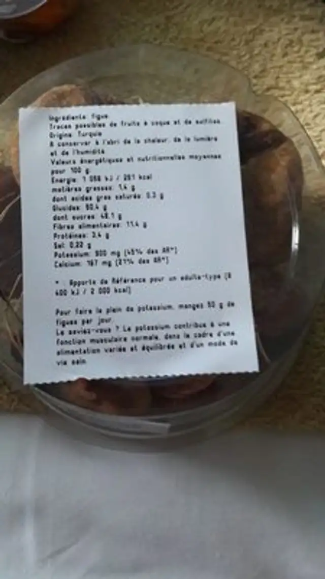 Figue baglama ingredients label