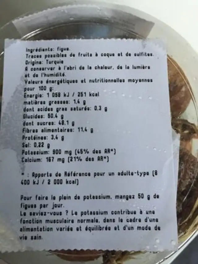 Figue baglama ingredients label