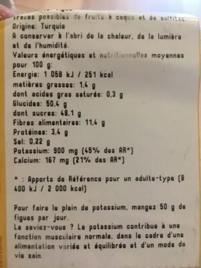 Figue Baglama ingredients label