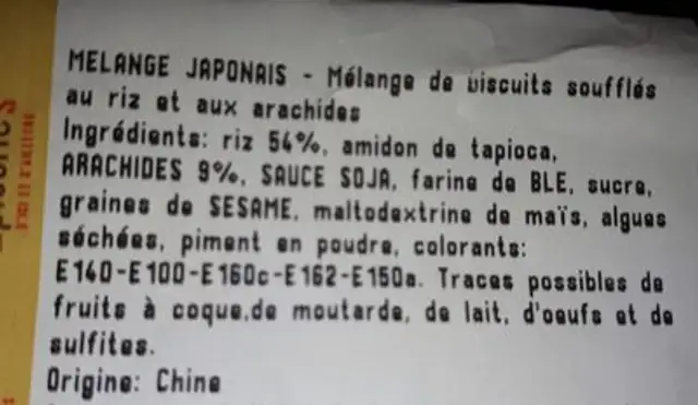 Mélange japonais ingredients label
