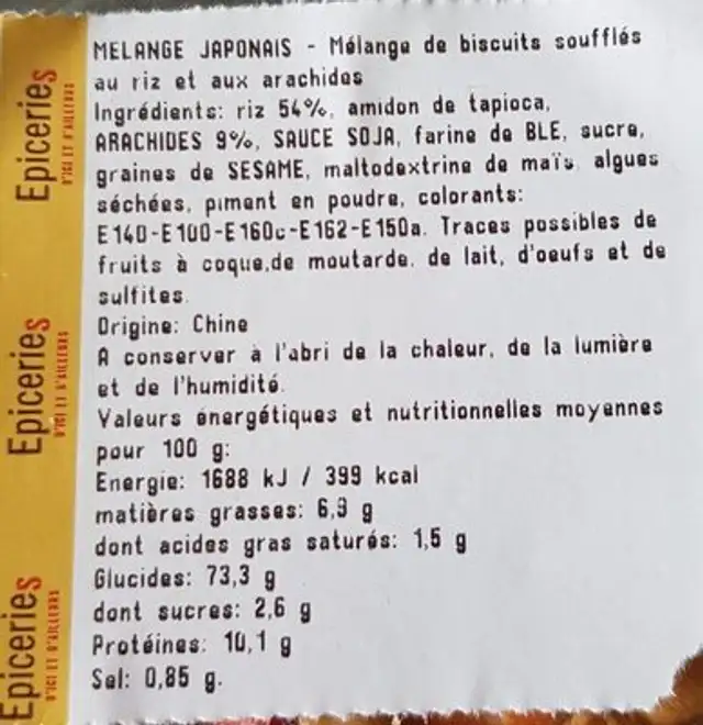 Mélange japonais nutrition facts table