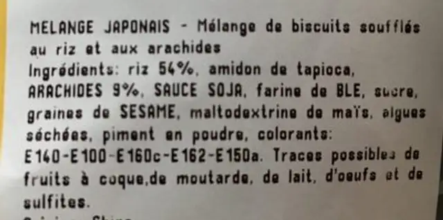 Melange Japonais ingredients label