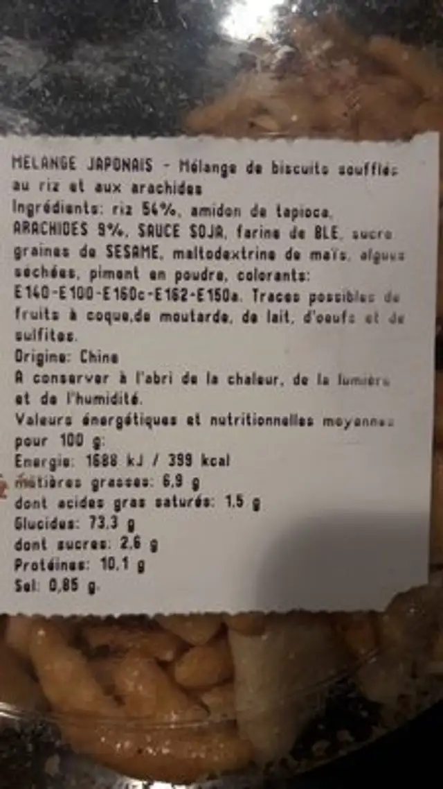Mélange japonais ingredients label