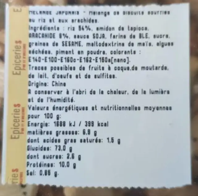 Mélange japonais nutrition facts table