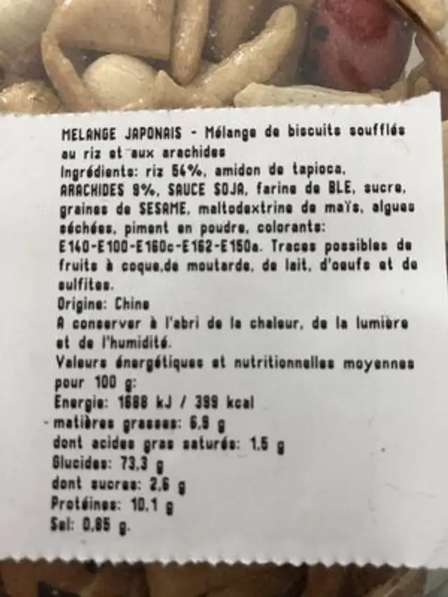 Mélange Japonais ingredients label