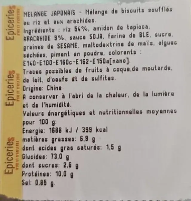 Melange Japonais nutrition facts table