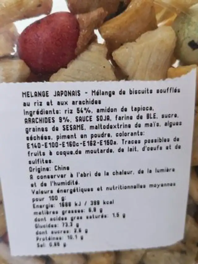 Mélange japonais ingredients label