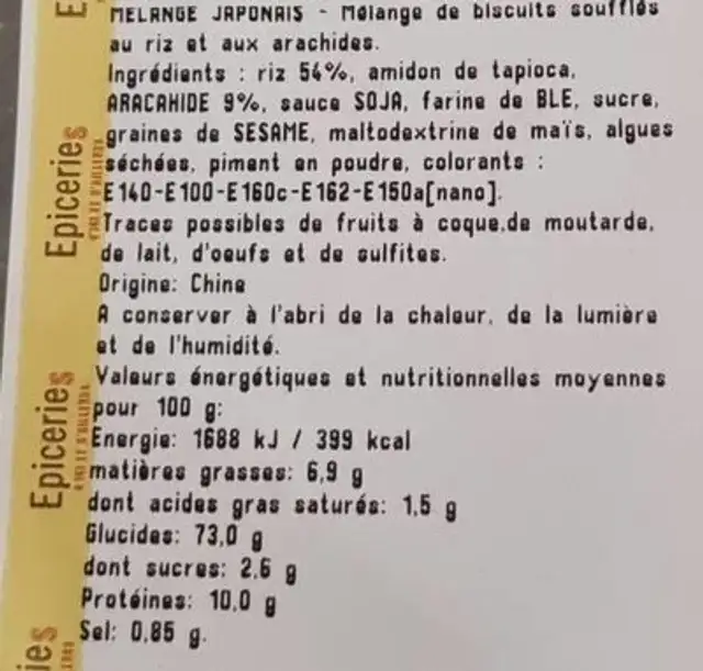 Mélange japonais nutrition facts table