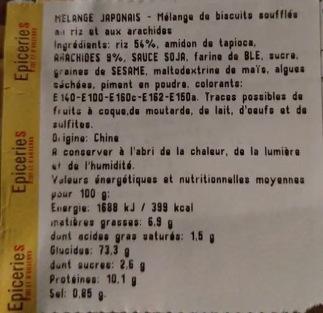 Mélange Japonais nutrition facts table