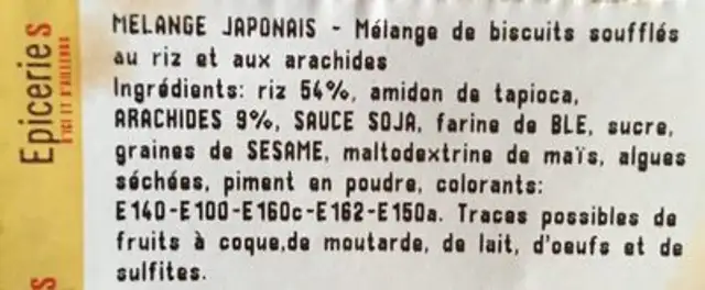 Mélange Japonais ingredients label