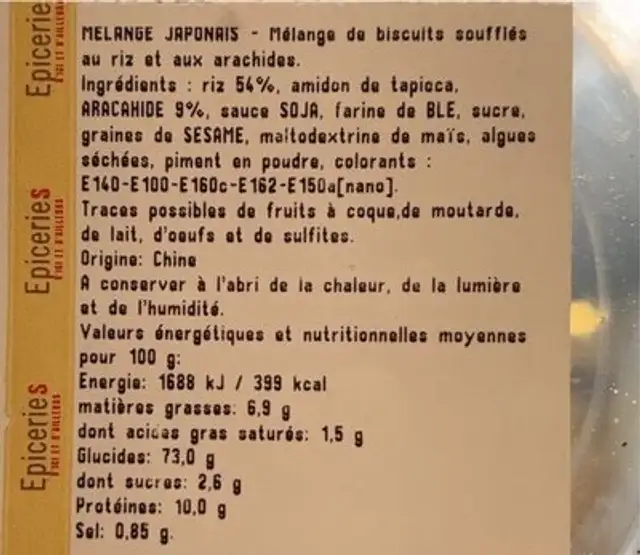 Mélange Japonais nutrition facts table
