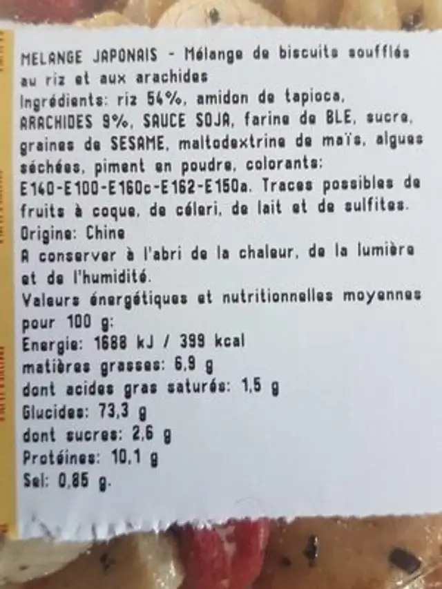 Mélange japonais nutrition facts table