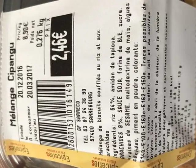 Mélange Cipangu ingredients label