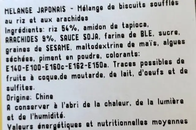 Mélange Japonais ingredients label