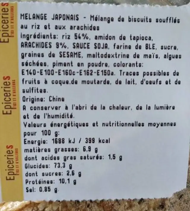 Melange Japonais ingredients label