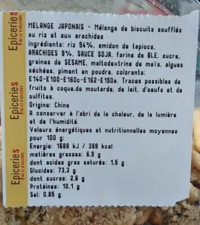 Melange Japonais nutrition facts table