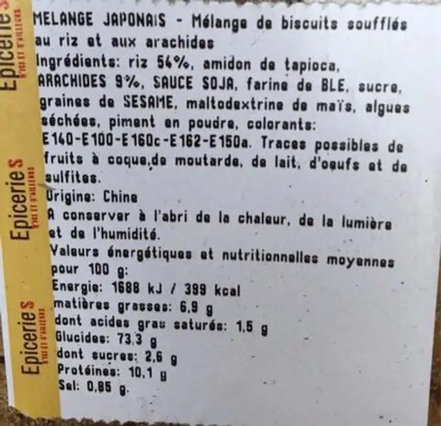 Melange japonais nutrition facts table