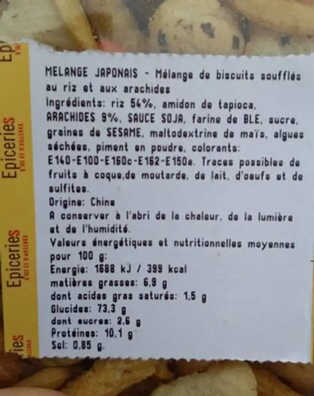 Mélange japonais nutrition facts table