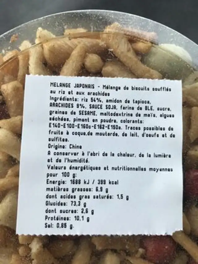 Melange japonais ingredients label