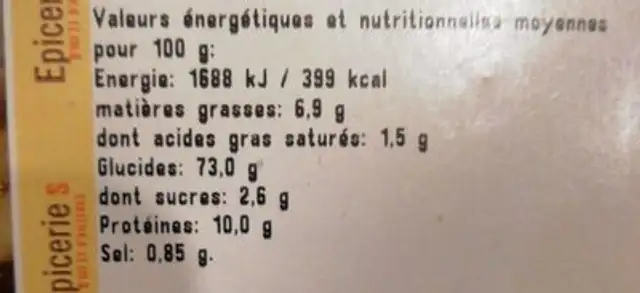 Melange Japonais nutrition facts table