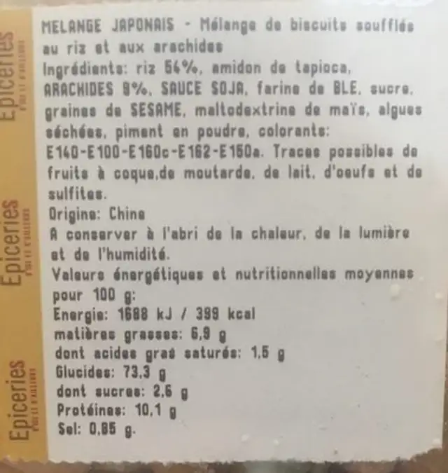 Melange Japonais ingredients label