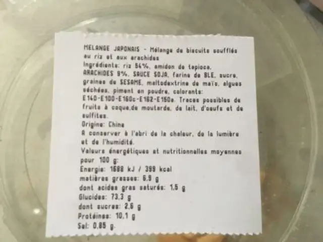Melange japonais ingredients label