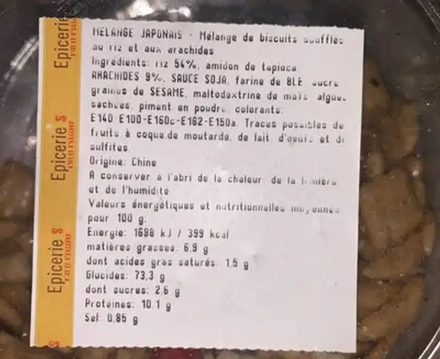Melange japonais nutrition facts table