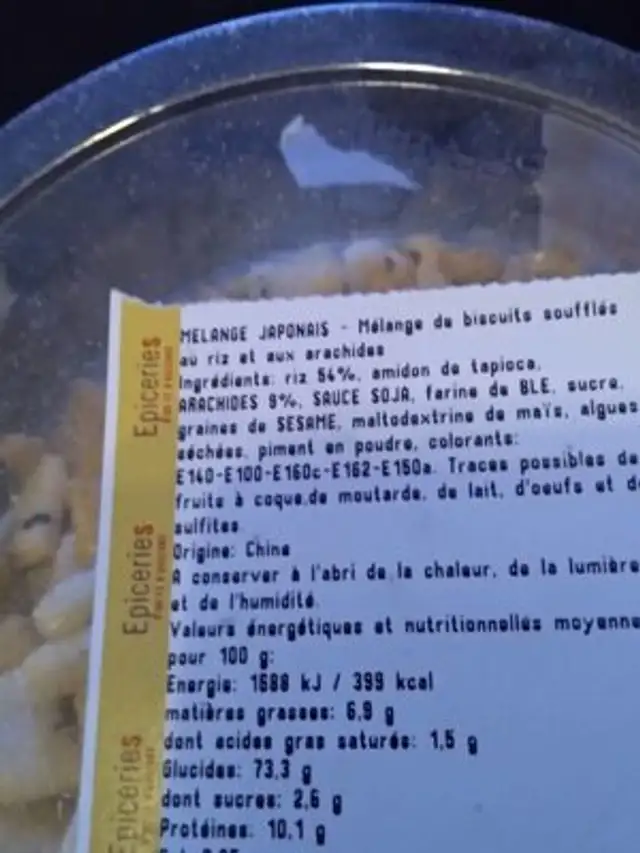 Melange japonais nutrition facts table