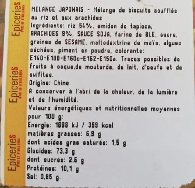 Mélange japonais ingredients label