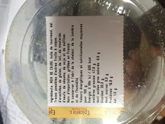 Noix de cajou grillées à l'huile et salées ingredients label