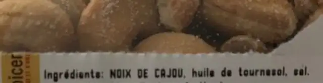 Noix de cajou ingredients label