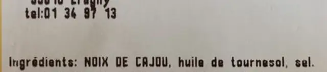 Noix de cajou grillées à l'huile et salées ingredients label