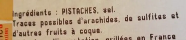 Pistache grillées à sac et salées ingredients label