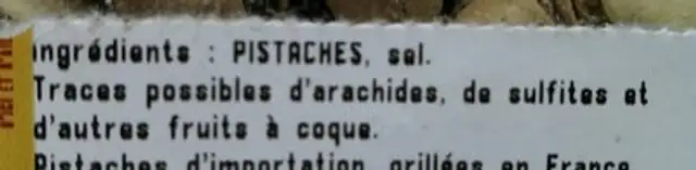 Pistaches grillées et salés ingredients label
