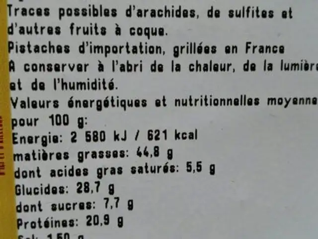 Pistaches grillées et salés nutrition facts table