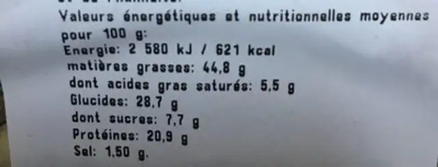 Pistaches grillées a sec et salées ingredients label