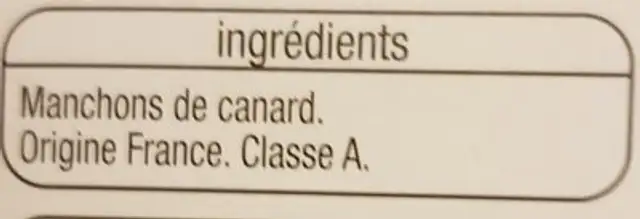 Manchon Canard ingredients label