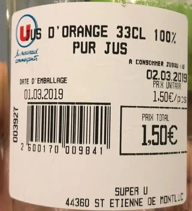 Pain de campagne ingredients label